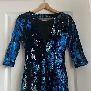 Blue Sequin Midi Dress